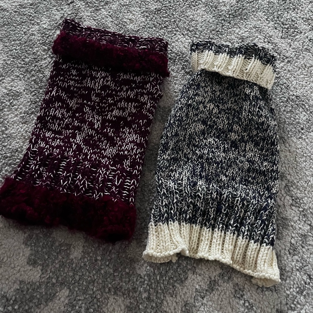 2 100% wool handmade knit Blue Burgundy dog sweater S M Boy Girl.